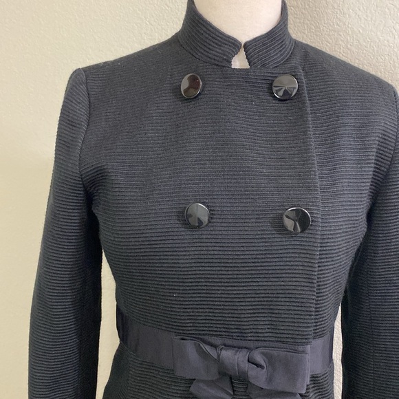 Banana‎ Republic black ribbed Long Coat Bow At Waist Small - Picture 2 of 5
